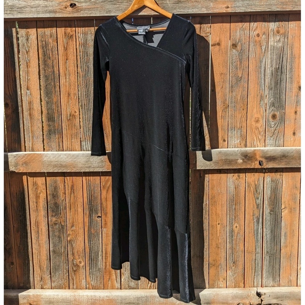 Vintage 90s Black Velvet Whimsigoth Dress Women's 4 Asymmetrical Maxi Gothic